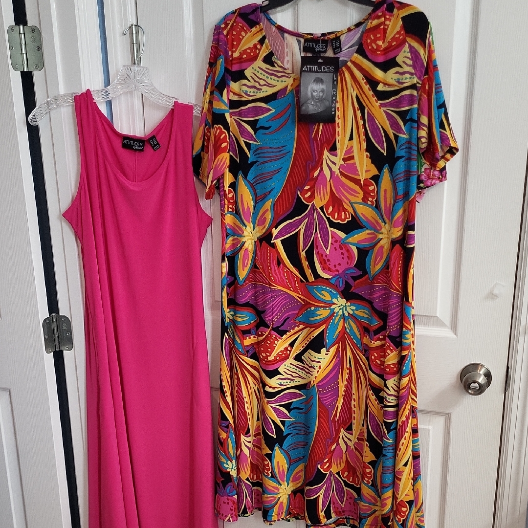 Attitudes By Renee Pink Asymmetrical Sundress & Abstract Short Sleeve Dress
